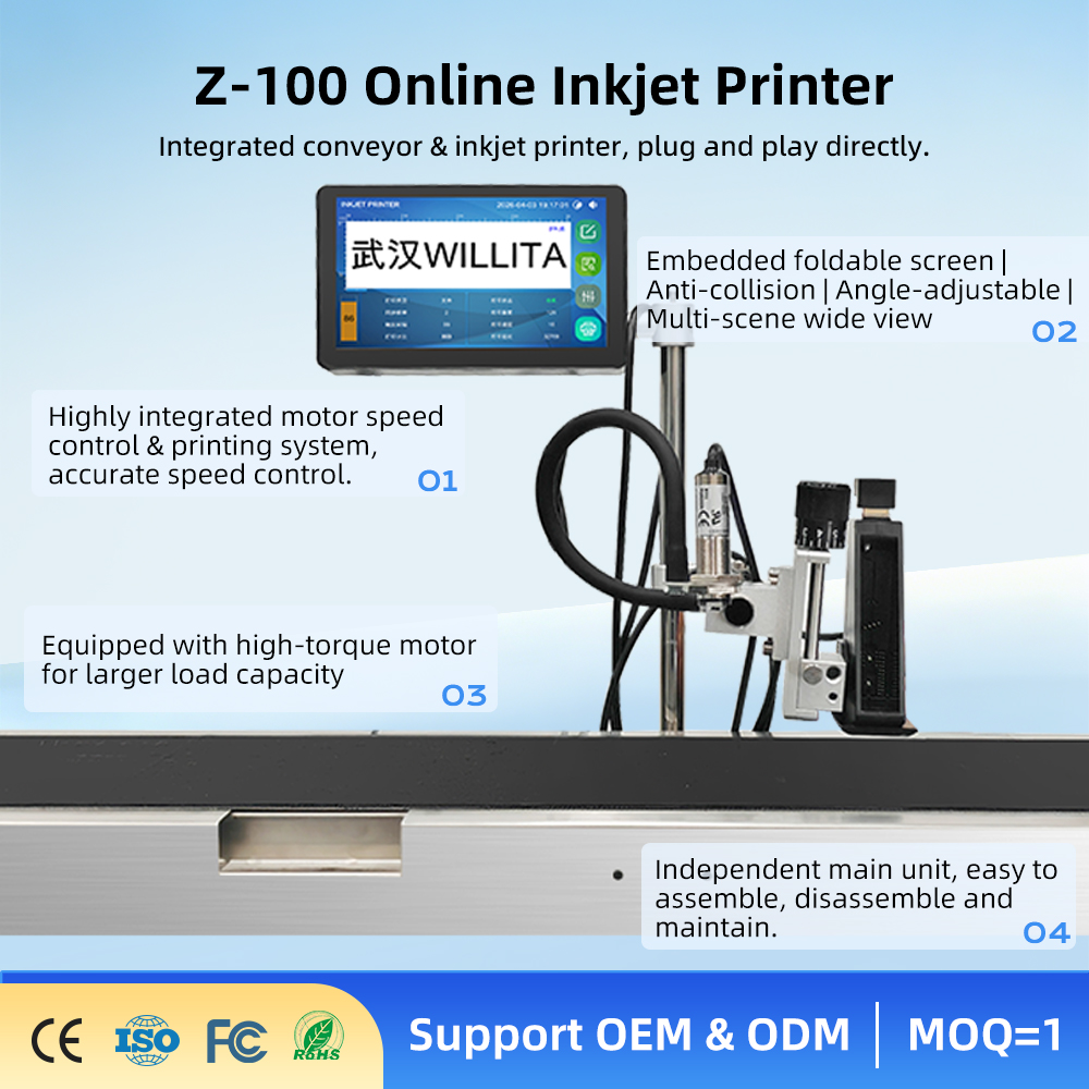 WLD-Z PRO Serier 12.7mm-101.8mm Online Inkjet Printer with Ink Cartridge
